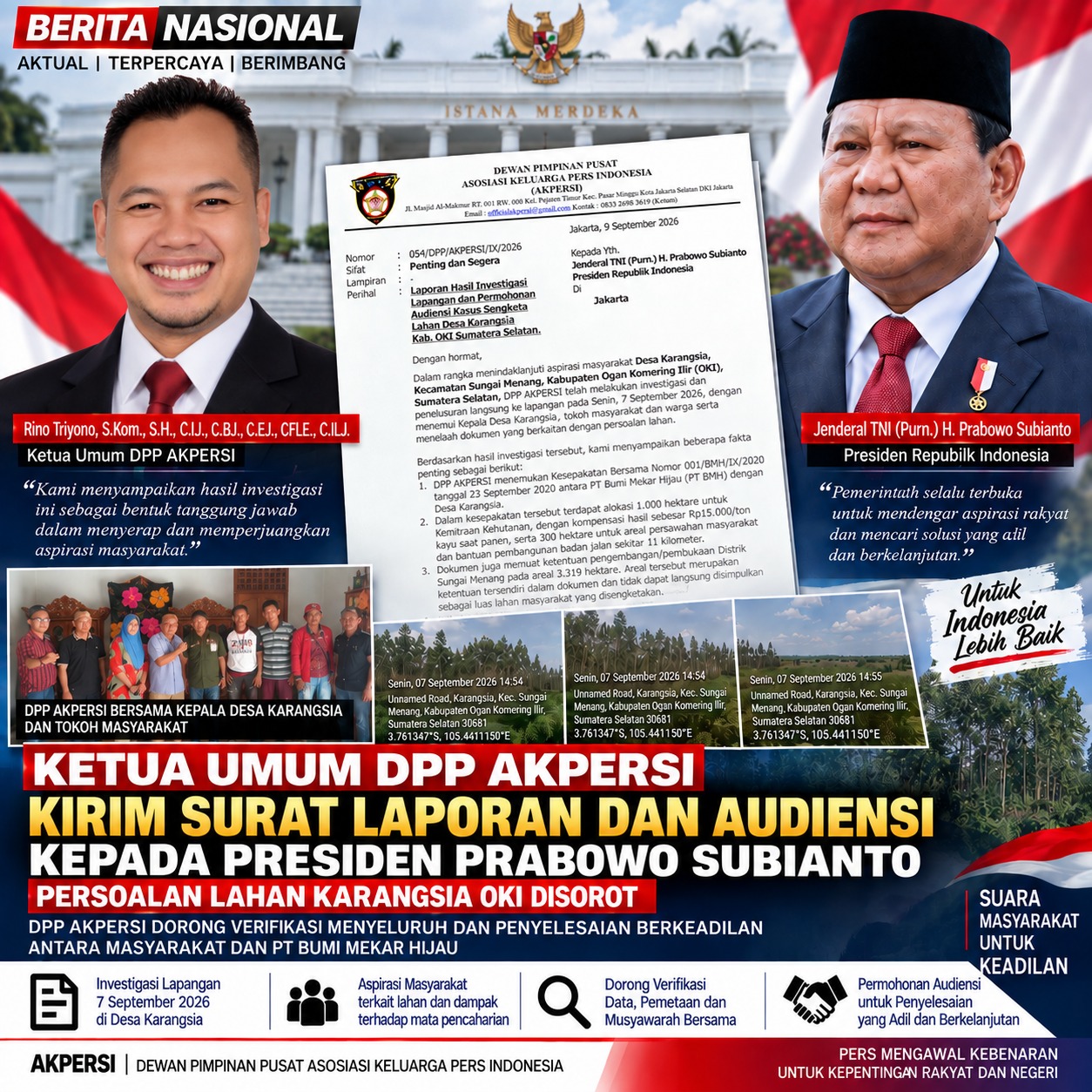 DPP AKPERSI Dorong Verifikasi Menyeluruh dan Penyelesaian Berkeadilan antara Masyarakat dan PT Bumi Mekar Hijau
